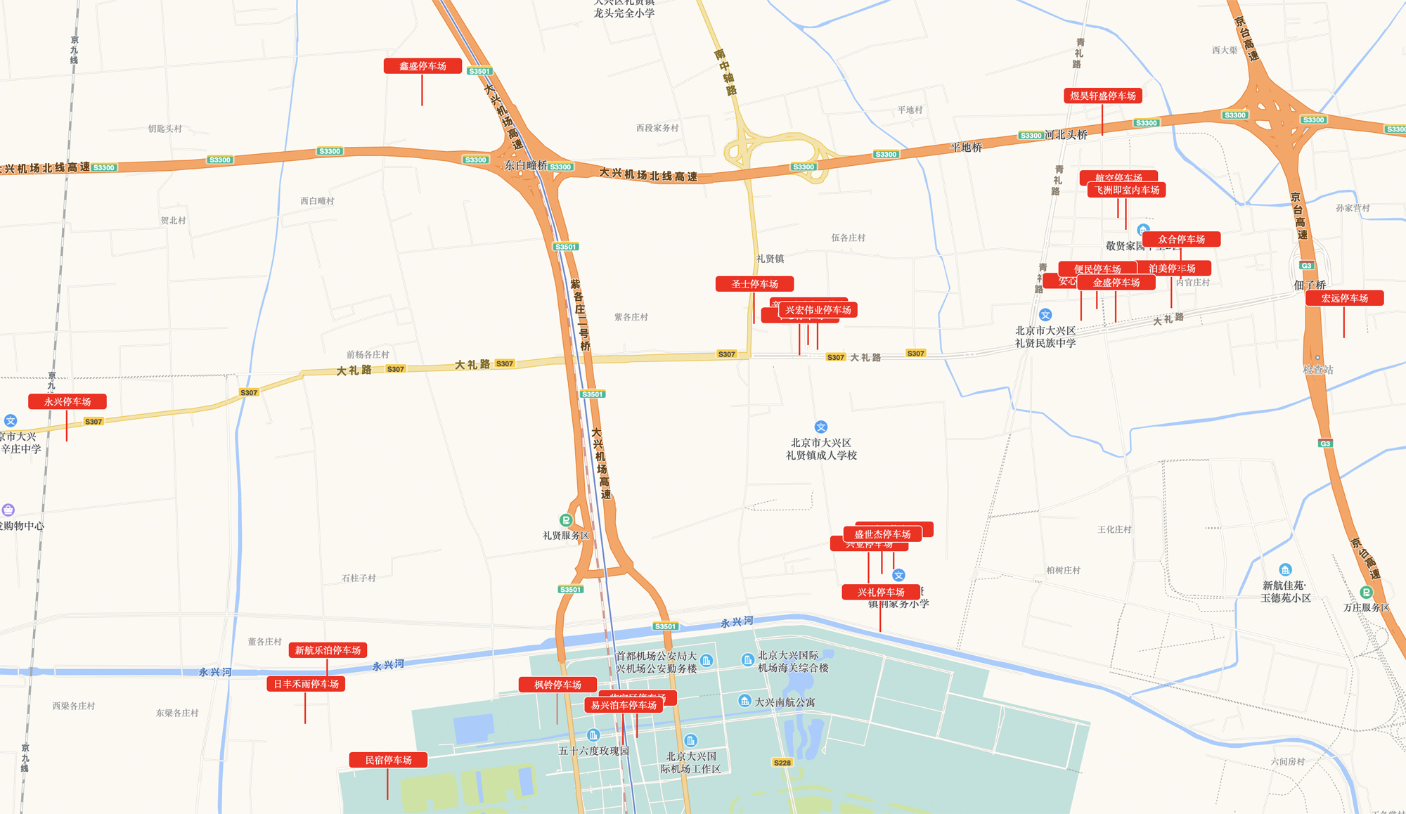 北京大興機場周邊停車場直線距離對比報告